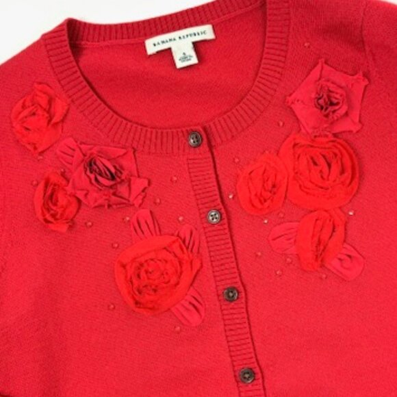 Fancy Red Cardigan with Fabric Florals and Crystal Detail - Picture 9 of 9